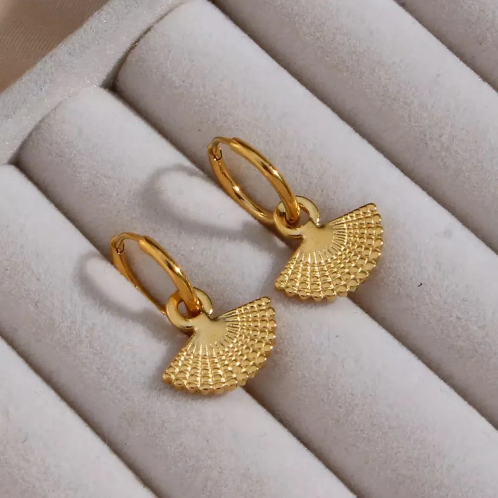 New 18K Gold Pendant Drop Hoop Earrings - Picture 3 of 6